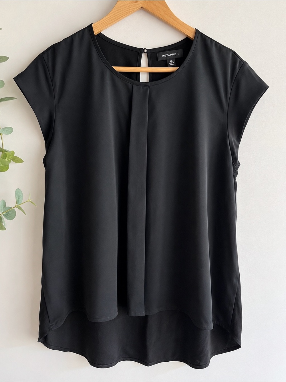 Metaphor Black Mixed Media Cap Sleeve Blouse XL Minimalist